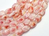 Lampwork-White & Red, 9x13mm Flat Wavy Barrel Beads, 12 Inch-BeadBeyond