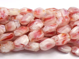 Lampwork-White & Red, 9x13mm Flat Wavy Barrel Beads, 12 Inch-BeadBeyond