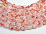 Lampwork-White & Red, 9x13mm Flat Wavy Barrel Beads, 12 Inch-BeadBeyond