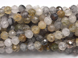 Black Rutilated Quartz, 4mm (4.4mm) Micro Faceted Round-BeadBeyond