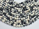 Rain Flower Stone Beads, Black, White, 8mm Round Beads-BeadBeyond
