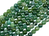 Moss Agate Beads, 8mm, Green, Faceted Round Beads-BeadBeyond