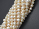 Fresh Water Pearl Beads-White, 7-8mm Potato Beads-Pearls & Glass-BeadBeyond