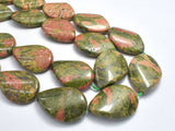 Unakite Beads, 22x31mm Twisted Flat Teardrop Beads-BeadBeyond
