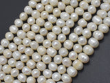 Fresh Water Pearl Beads-White, 7-8mm Potato Beads-Pearls & Glass-BeadBeyond