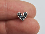 2pcs (1pair) 925 Sterling Silver Cubic Zirconia Stud Post, Heart Earring Stud Post, 7.8x6.8mm, 11mm Long-BeadBeyond