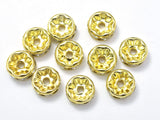 Rhinestone, 8mm, Finding Spacer Round,Clear, Gold plated Brass, 30 pieces-Metal Findings & Charms-BeadBeyond