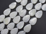 Mother of Pearl, MOP, White, 13x18mm Carved Leaf-BeadBeyond