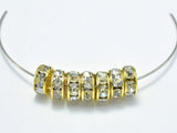 Rhinestone, 8mm, Finding Spacer Round,Clear, Gold plated Brass, 30 pieces-Metal Findings & Charms-BeadBeyond