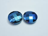 Crystal Glass 30mm Faceted Coin Beads, Blue Coated, 2pieces-BeadBeyond