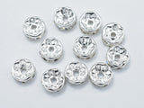 Rhinestone, 8mm, Finding Spacer Round,Clear,Silver plated Brass, 30pcs-Metal Findings & Charms-BeadBeyond