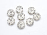 Rhinestone, 6mm, Finding Spacer Round, Clear, Silver plated Brass, 30 pieces-Metal Findings & Charms-BeadBeyond