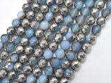 Mystic Coated Banded Agate - Blue & Silver, 8mm, Faceted-BeadBeyond