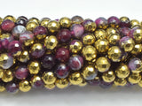 Mystic Coated Banded Agate - Fuchsia & Gold, 6mm, Faceted-BeadBeyond