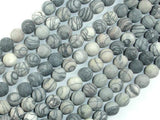 Matte Black Line/ Spider Web Jasper, Silk Stone, 8mm Round beads-Gems: Round & Faceted-BeadBeyond