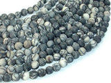 Matte Black Line/ Spider Web Jasper, Silk Stone, 6mm-Gems: Round & Faceted-BeadBeyond