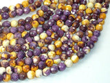 Rain Flower Stone, Purple, Yellow, 6mm Faceted Round Beads-Gems: Round & Faceted-BeadBeyond