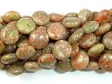 Chinese Unakite Beads, 12mm Coin Beads-Gems:Oval,Rectangle,Coin-BeadBeyond
