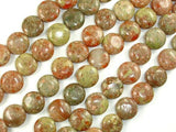 Chinese Unakite Beads, 12mm Coin Beads-Gems:Oval,Rectangle,Coin-BeadBeyond